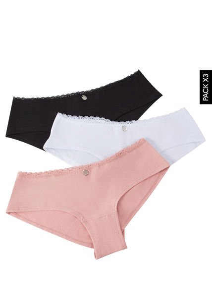 Pantie x3 Blanco-Negro-Palo Rosa Lili Pink