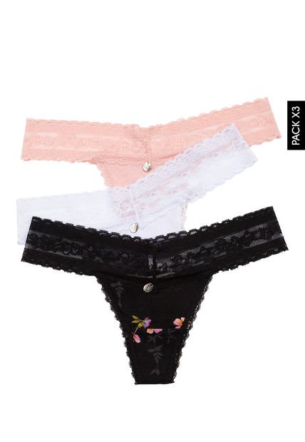 Pantie x3 Negro-Blanco-Azul Lili Pink