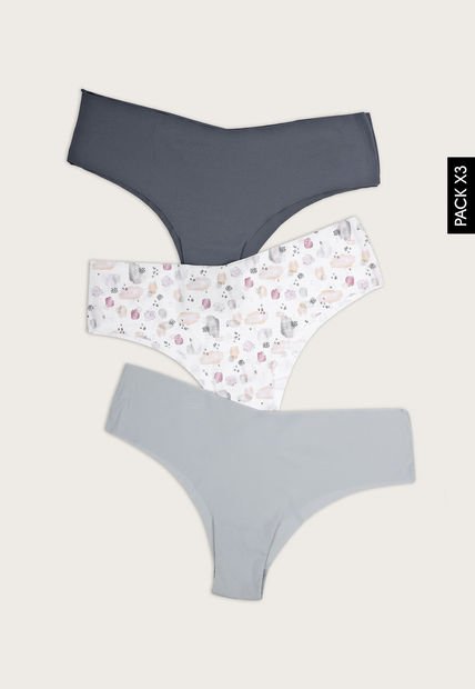 Pantie x3 Gris-Verde Grisáceo-Blanco Lili Pink