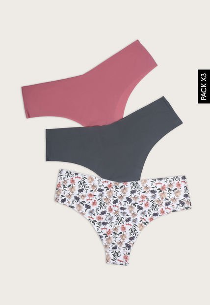 Pantie x3 Gris-Blanco-Palo Rosa Lili Pink