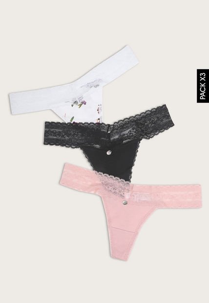 Pantie x3 Negro-Rosa-Blanco Lili Pink