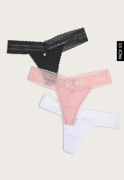 Pantie x3 Blanco-Palo Rosa-Negro Lili Pink