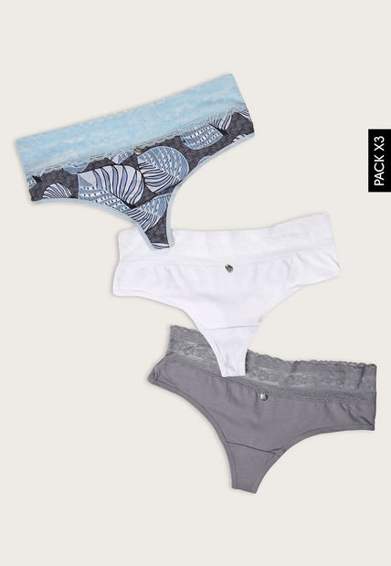 Pantie x3 Blanco-Gris-Aguamarina Lili Pink