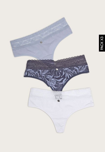 Pantie x3 Blanco-Azul-Azul Grisáceo Lili Pink