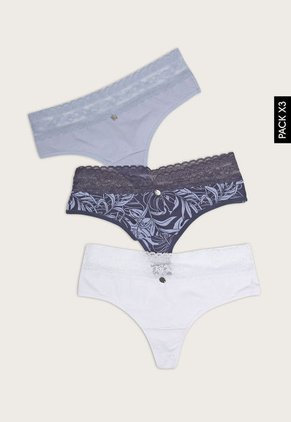 Pantie x3 Blanco-Azul-Azul Grisáceo Lili Pink