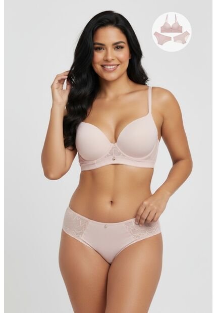 Conjunto De Tres Piezas En Microfibra Y Encaje 2190 CONJUNTO BRASIER TRIO, T34B/M, RSCL Lili Pink