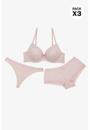 Conjunto Trío En Microfibra Incluye Brasier Más 2 Panties 2310 CONJUNTO BRASIER TRIO T36B/L RSCL Lili Pink