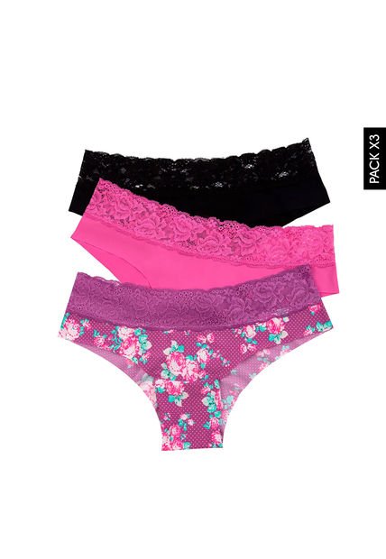 Pantie x3 Blanco-Fucsia-Violeta Lili Pink