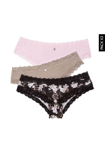 Pantie x3 Café-Negro-Rosa Lili Pink