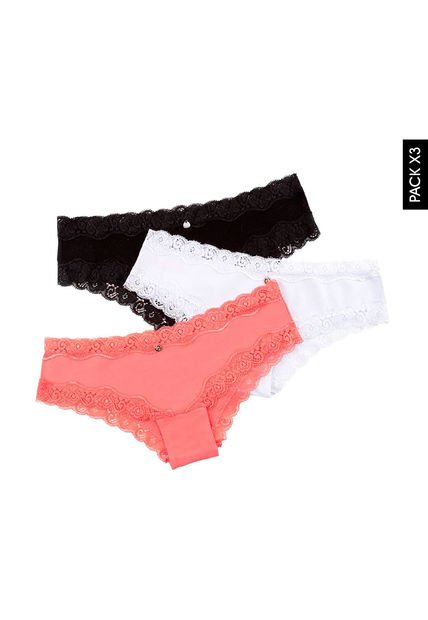 Pantie x3 Blanco-Negro-Coral Lili Pink