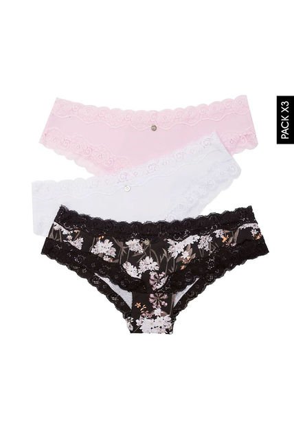 Pantie x3 Blanco-Negro-Rosa Lili Pink