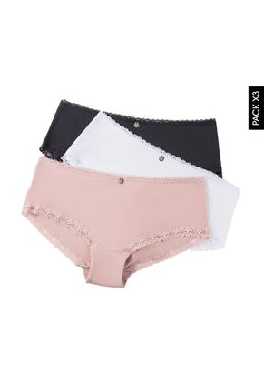 Pantie x3 Negro-Blanco-Palo Rosa Lili Pink