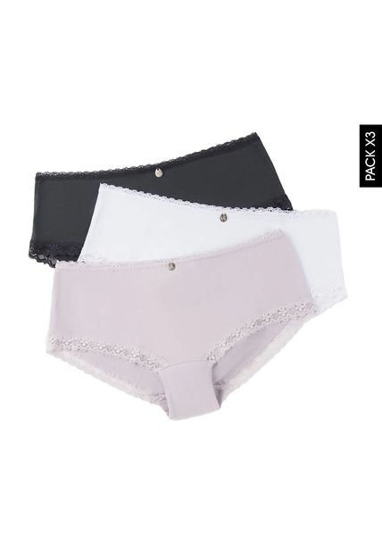 Pantie x3 Negro-Blanco-Lila Lili Pink