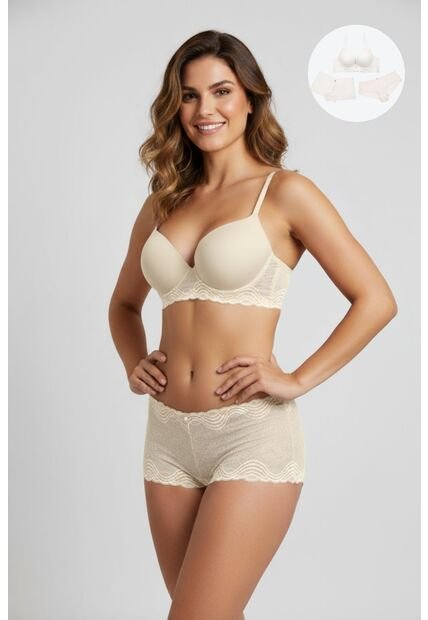 Conjunto Brasier Y Dos Panties En Microfibra Con Encaje 2191 CJTO BRASIER TRIO, T34B/M, MRFL Lili Pink