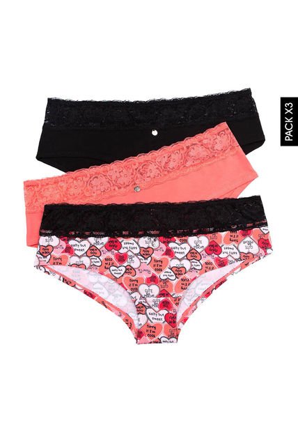 Pantie x3 Negro-Coral-Rosa Lili Pink