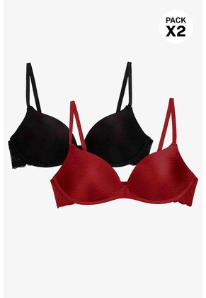 Brasier En Microfibra Satinada Paquete X2 Cobertura Media IM102-042 BRASIER X2, T32B, NRGO_ROJO Lili Pink