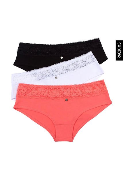 Pantie x3 Negro-Blanco-Coral Lili Pink