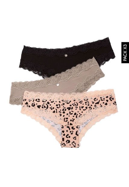 Pantie x3 Palo Rosa-Negro-Café Lili Pink