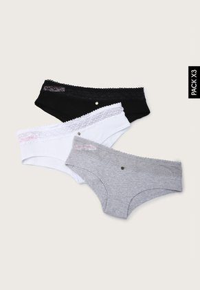 Pantie x3 Negro-Blanco-Gris Lili Pink