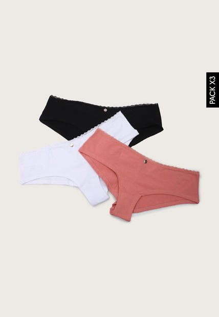 Pantie x3 Negro-Blanco-Coral Lili Pink