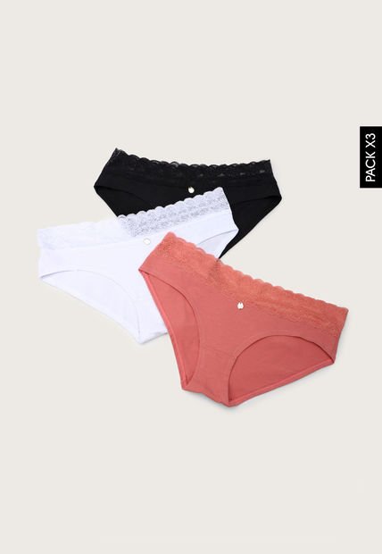 Pantie x3 Negro-Blanco-Salmón Lili Pink