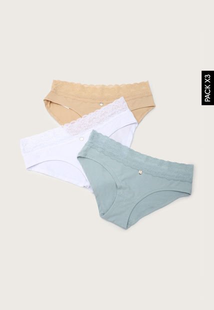 Pantie x3 Blanco-Beige-Azul Grisáceo Lili Pink