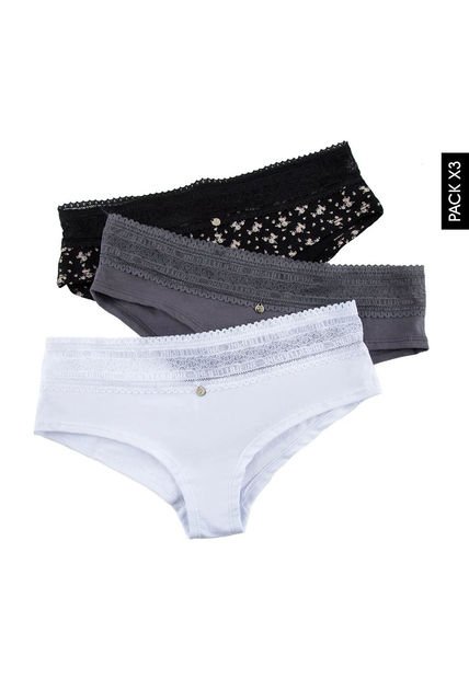 Pantie x3 Negro-Gris-Blanco Lili Pink