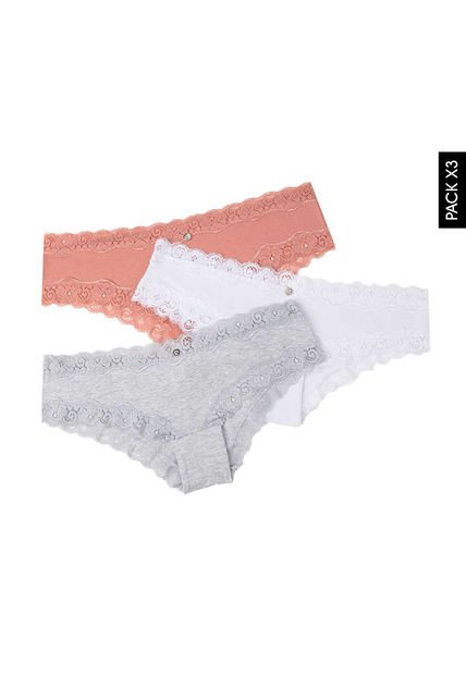 Pantie x3 Palo Rosa-Blanco-Gris Lili Pink