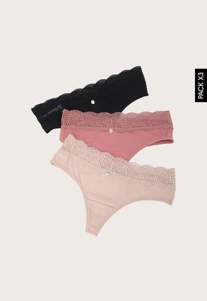 Pantie x3 Negro-Nude-Palo Rosa Lili Pink