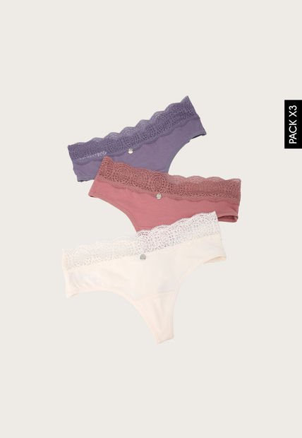 Pantie x3 Marfil-Lavanda-Coral Lili Pink