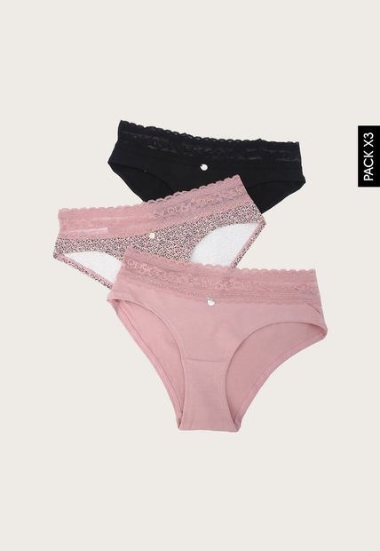 Pantie x3 Negro-Rosa-Multicolor Lili Pink