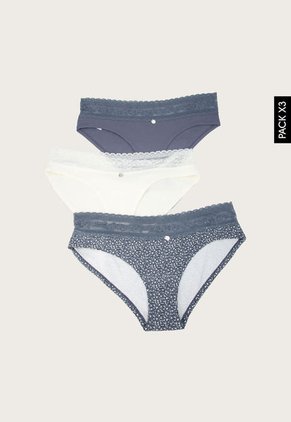 Pantie x3 Marfil-Azul Raf-Multicolor Lili Pink