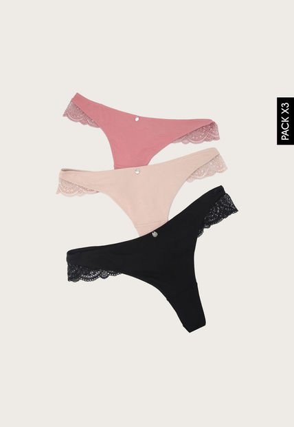 Pantie x3 Negro-Nude-Coral Lili Pink