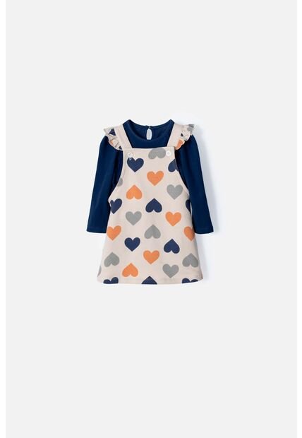 Vestido LittleMic Tipo Jardinera Azul Y Caqui Para Bebé Niña 9-12