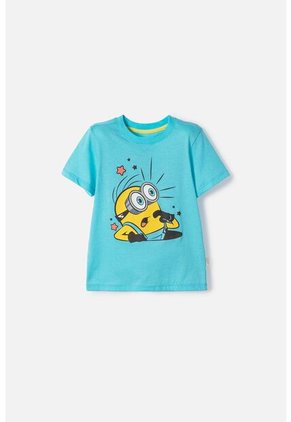 Camiseta De Minions Manga Corta Azul Para Niño 2T A 6T 3T