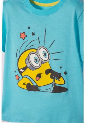 Camiseta De Minions Manga Corta Azul Para Niño 2T A 6T 3T