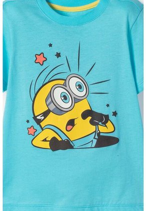 Camiseta De Minions Manga Corta Azul Para Niño 2T A 6T 3T