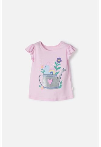 Camiseta Littlemic Rosada Con Estampado En Frente Para Niña 2T A 5T 4T LittleMic