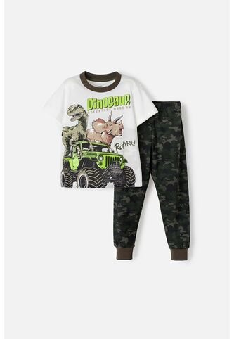 Pijama De LittleMic Manga Corta Marfil Y Verde Para Niño 2T A 5T 5T LittleMic
