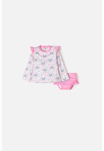 Conjunto De Baño Littlemic Blanco Y Rosa Para Bebé Niña 9-12 LittleMic