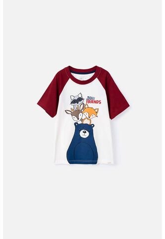 Camiseta LittleMic Manga Corta Roja Y Marfil Para Niño 2T A 5T 4T LittleMic
