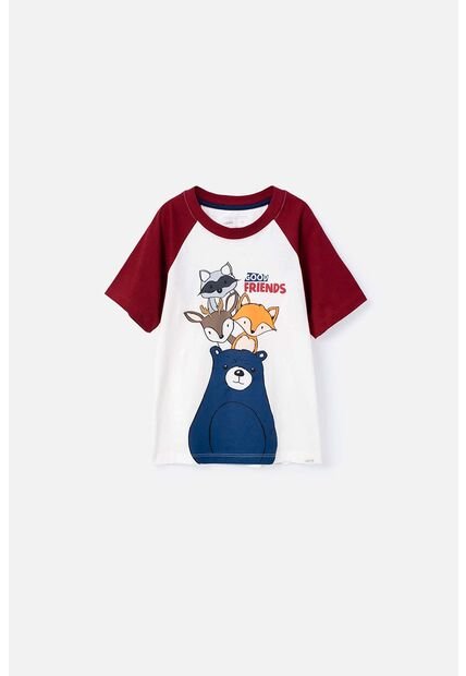 Camiseta LittleMic Manga Corta Roja Y Marfil Para Niño 2T A 5T 4T