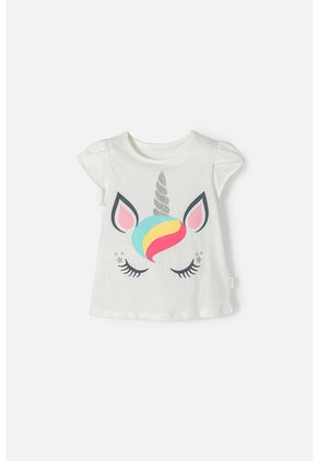 Camiseta De LittleMic Manga Corta Marfil Para Niña 2T A 5T 4T