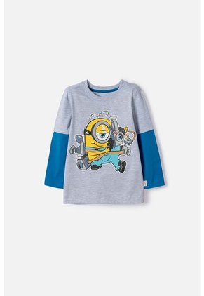 Camiseta Los Minions Manga Larga Gris Para Niño 2T A 6T 2T