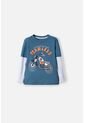 Camiseta LittleMic Azul Y Gris Estampada En Frente Para Niño 2T A 5T 3T de LittleMic