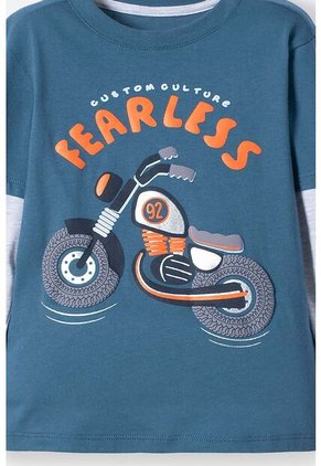 Camiseta LittleMic Azul Y Gris Estampada En Frente Para Niño 2T A 5T 3T