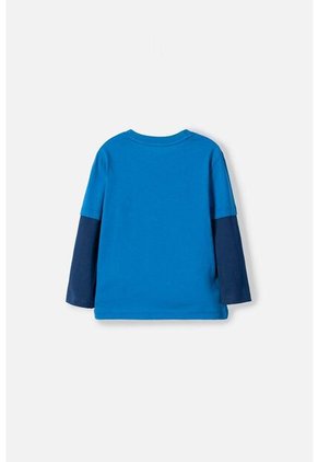 Camiseta LittleMic Azul Manga Larga Para Niño 2T A 5T 5T