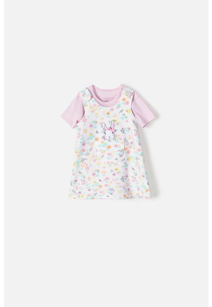 Vestido De Dos Piezas LittleMic Manga Corta Rosado Para Bebé Niña 12-18
