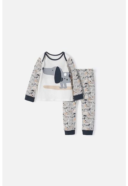 Pijama LittleMic Gris Y Marfil De Manga Larga Para Bebé Niño 12-18
