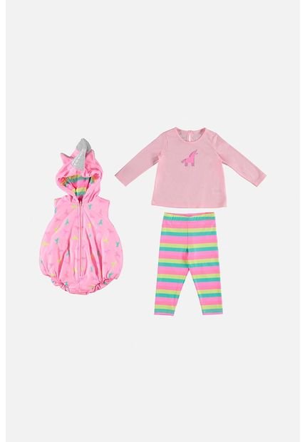 Conjunto LittleMic X3 Piezas Rosado Para Bebé Niña 6-9